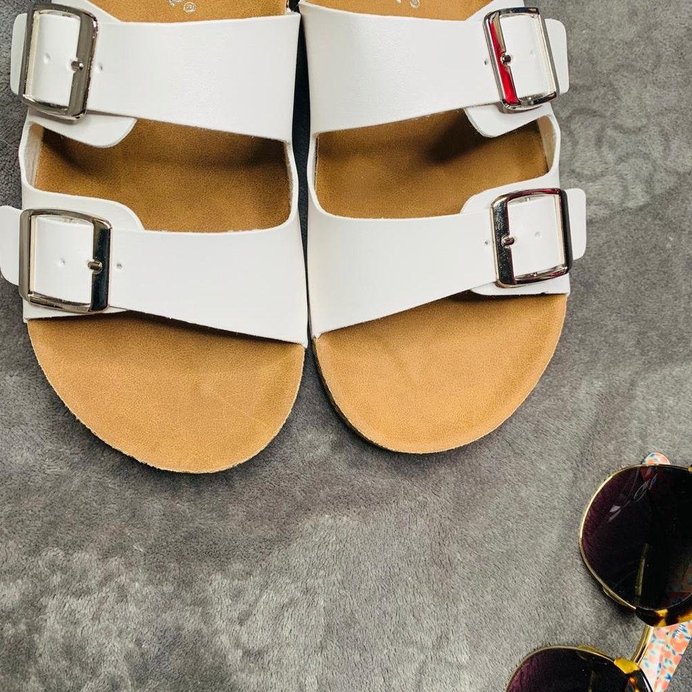 Women's White SlideBuckle T-Strap Platform Sandals - Picture 11 of 15